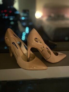 Nine West Patent Nude Pointed-Toe Cutout Stilettos